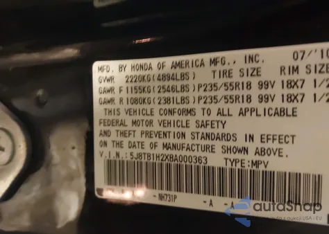 2011 Acura Rdx z USA, uszkodzony, nr VIN 5J8TB1H2XBA000363